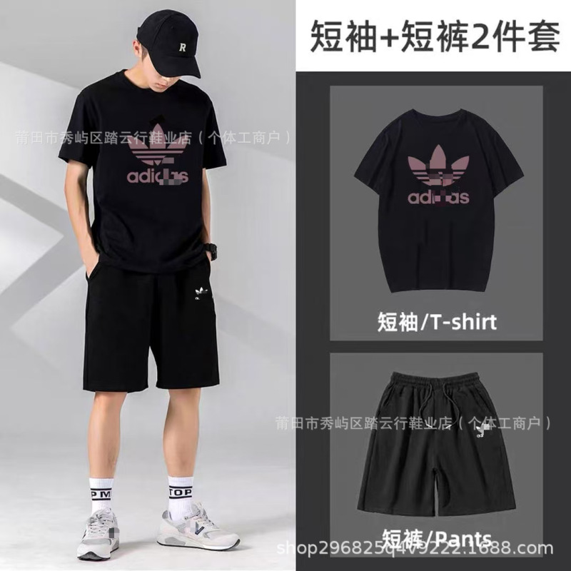 Summer Adidas Trefoil Casual Couple's Short-Sleeved Shorts Sports Suit with Soft, Stretchy and Comfortable Fabric Summer Adidas Trefoil Casual Couple's Short-Sleeved Shorts Sports Suit with Soft, Stretchy and Comfortable Fabric