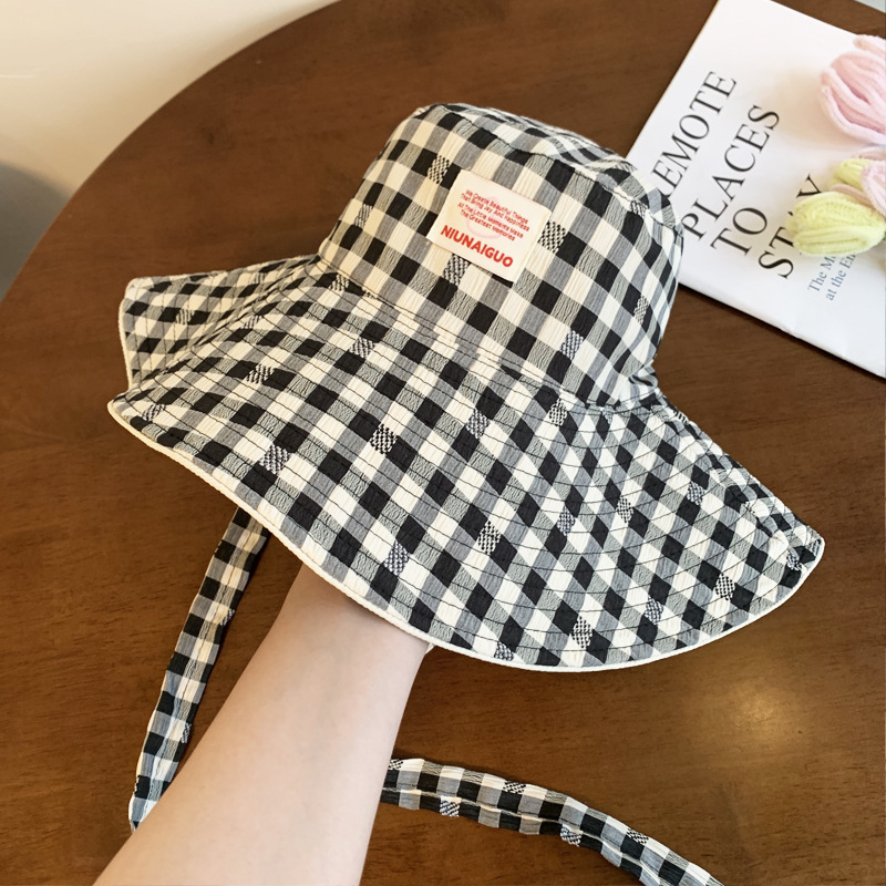 Sombrero de pescador con bordes anchos a cuadrillas coreanas, sombrero de verano, sombrero de bisel grande, sombrero de sombrero solar pequeño, sombrero de copa
