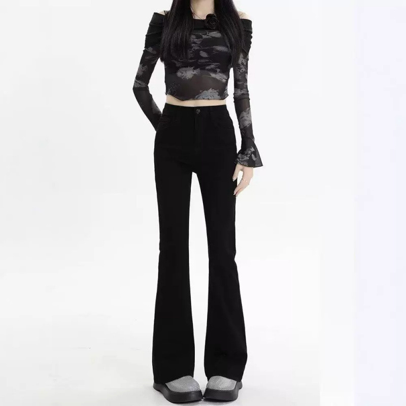 Spring and autumn high-waisted micro-flare jeans for women, slim-fit, flattering, petite, stretchy, straight-leg, floor-length, slim-fit, wholesale Spring and autumn high-waisted micro-flare jeans for women, slim-fit, flattering, petite, stretchy, straight-leg, floor-length, slim-fit, wholesale