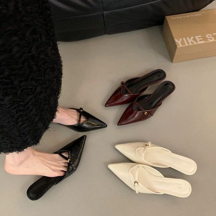 Женские французские ретро-сабо с заострённым носком, плоские повседневные простые полусандалии, высококачественная нишевая модная обувь