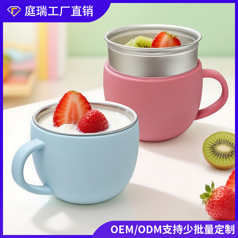 Taza de agua para bebés, taza de agua de silicona, productos creativos 304 acero inoxidable a prueba de caídas, cubiertos de silicona para niños, tazas de aprendizaje