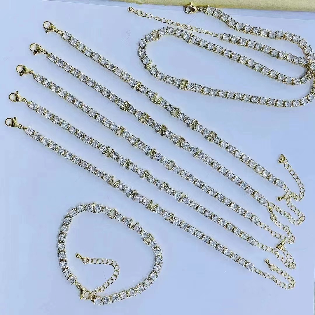 Fashion Letter Copper Inlay Zircon Jewelry Accessories 1 Piece