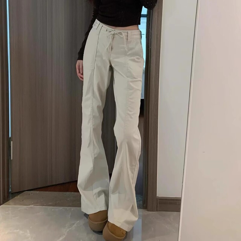 Little Seagull American Style Hot Girl Slim Look Low Waist Micro-Lapper Crock Pants Drawstring Flared Pants Poplin Casual Pants Women's Trendy Pants Little Seagull American Style Hot Girl Slim Look Low Waist Micro-Lapper Crock Pants Drawstring Flared Pants Poplin Casual Pants Women's Trendy Pants
