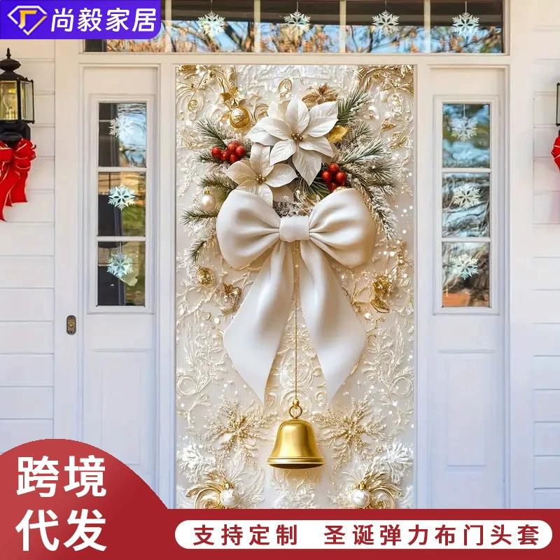 Новогодние декоративные ткани для украшения дверей, наклейки для создания праздничной атмосферы, фоновые украшения для вечеринок, дверные покрывала для создания праздничного настроения.