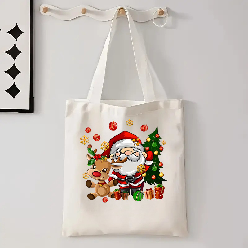 Cross-Border Men and Women Christmas New Year Canvas Bag Student Portable Storage Handbag Shopping Travel Shoulder Bag