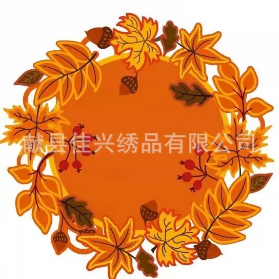 国境を越えた感謝祭オレンジ色の紅葉カボチャ刺繍透かし彫りテーブル旗円形食マット源工場卸売り|undefined