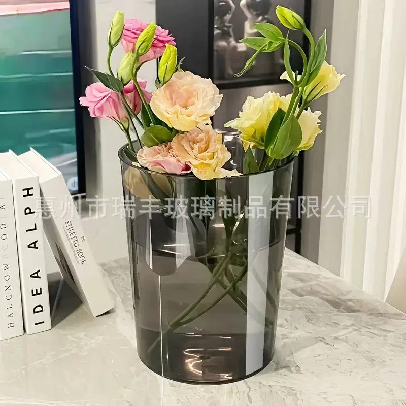 厂家批发大口径20cm圆柱形高硼硅玻璃水培鱼缸插花花瓶生命树摆件