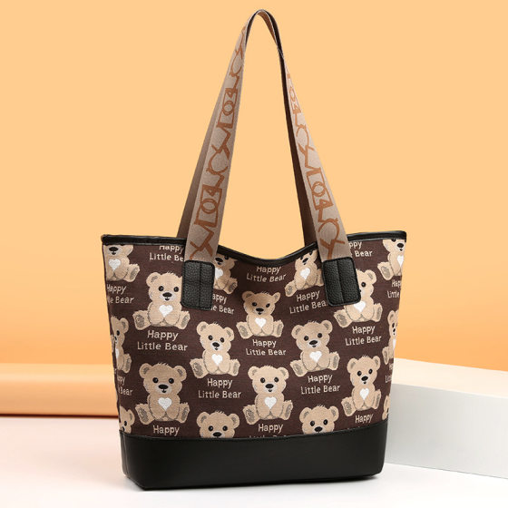 Japanese Style Large Capacity Canvas Bag Women's Portable Shoulder Bag Work Commuter Student Schoolbag Bear Bag Trendy Korean Style