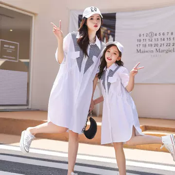 2705 different parent-child summer clothes new fashion western style fake two-piece dress outing Tiktok - ShopShipShake