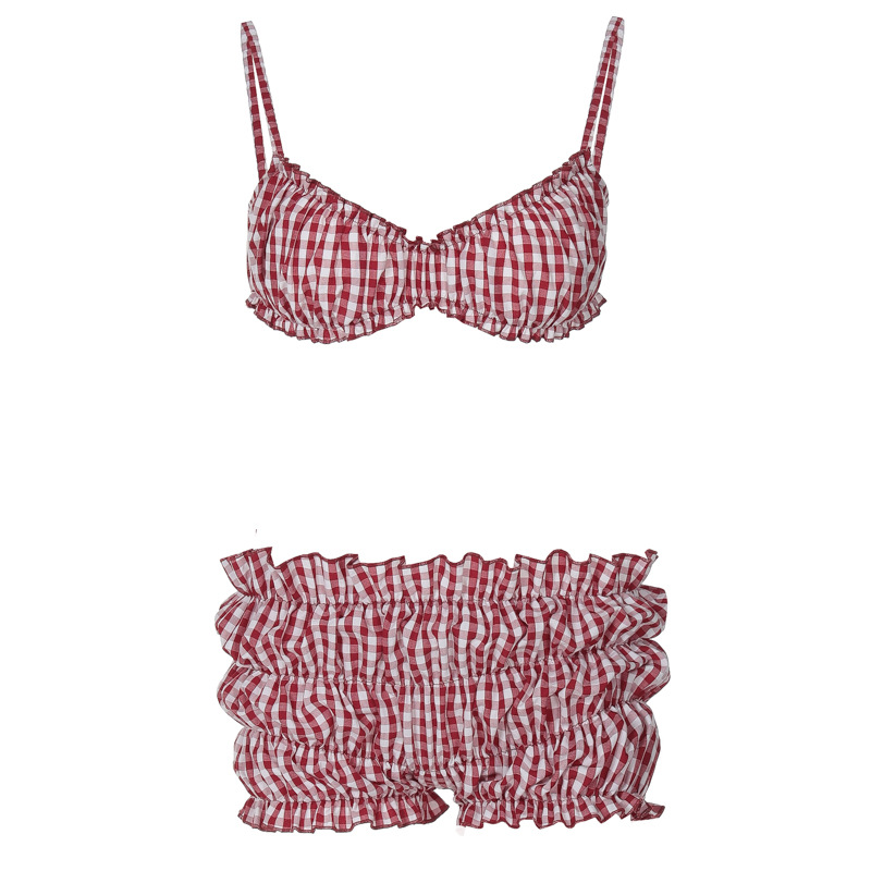 Women's Sexy Plaid Bikini High-waisted Two-piece Pant Set_voghion.com