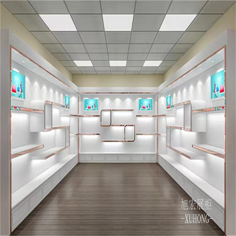 定制产品陈列柜护肤化妆品直播间中岛展示台木质烤漆展示柜展厅