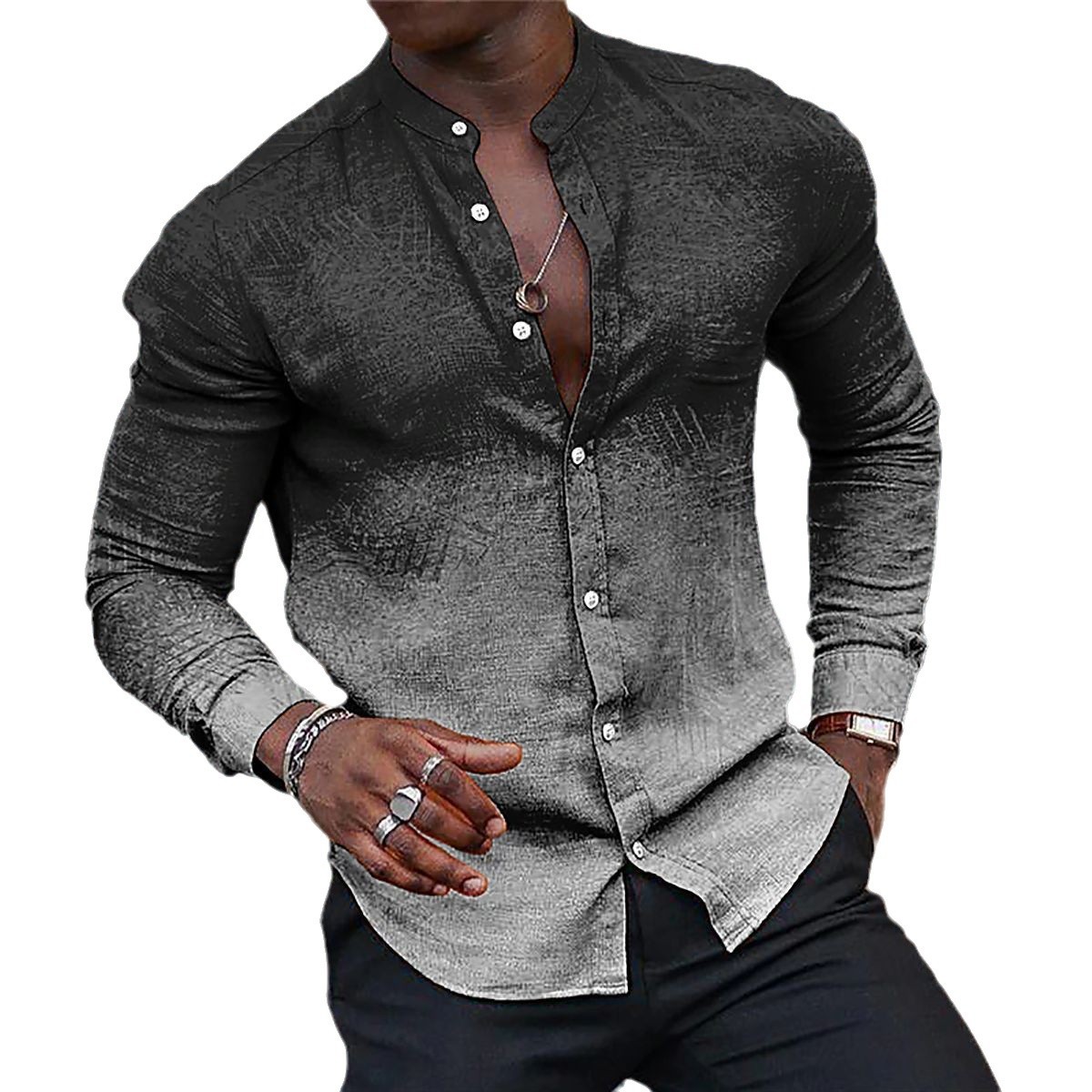 Ou Shan comercio exterior nuevo estilo 2024 nuevo casual todo-fósforo tendencia de la moda camisa de cuello alto de manga larga para hombres MB29