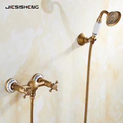 Full Copper Antiquated Simple Shower Set, Handheld Shower, Wall-Mounted Shower Head, Shower Spray, Cold and Hot Double Handle Faucet