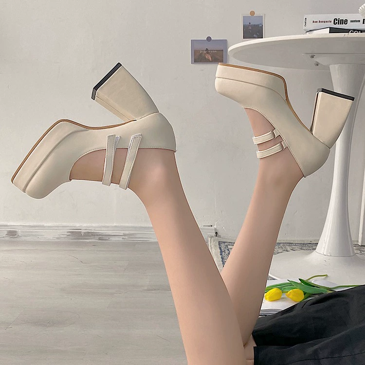 Женские однослойные туфли на высоком каблуке, весна 2024 года, новая Корейская модель, толстая подошва, толстый каблук, квадратный носок, французские Ретро, модные туфли Мэри Джейн