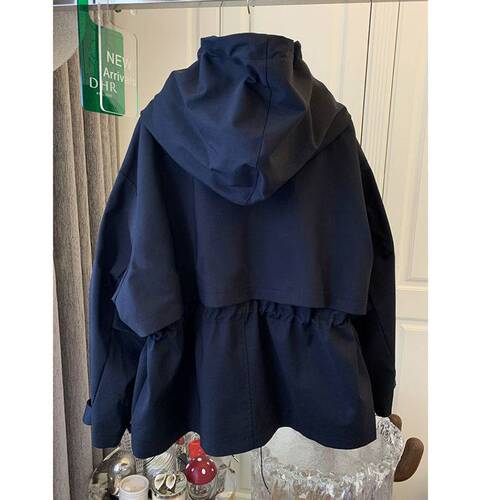 Women's Autumn Workwear Trench Coat: Meadville Style Drawstring Top, Short Fit, Defined Waistline, Baseball-Style Jacket