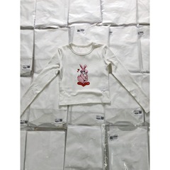 25SS南油高定/买手店小众 ins风爱心兔印花修身高腰长袖T恤辣妹女