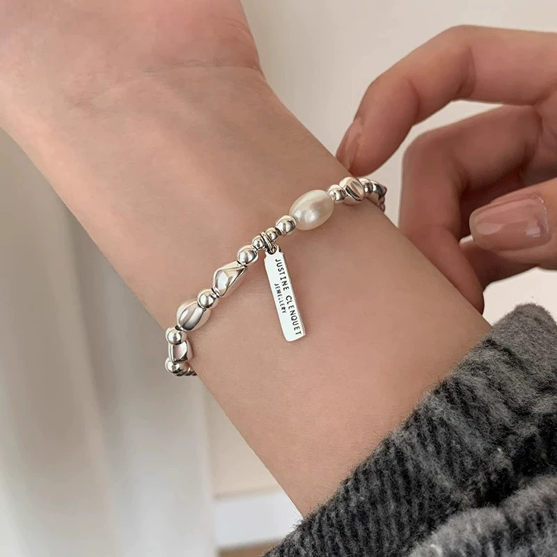 Silver 925 Pearl Bracelet, Minimal Beaded Design, Adjustable 12 cm