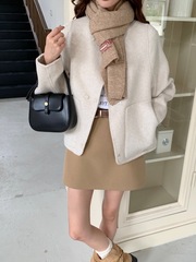 圆领通勤双面羊毛大衣女 秋冬新款韩版小香风加厚保暖羊绒呢外套