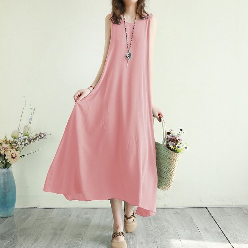 Summer Ultra-Long Solid Color Elegant Long Skirt, Loose Flared Skirt, Retro French-Style Suspender Dress