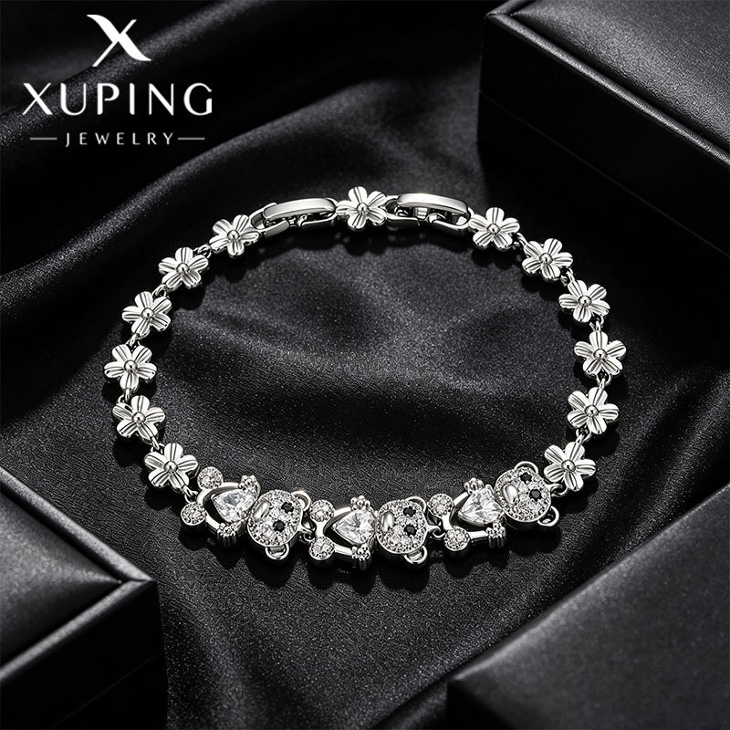 Pulsera de Oso y Flores de Aleación Galvanizada para Mujer