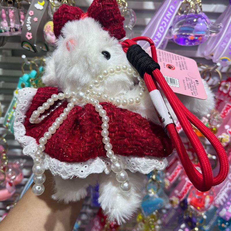 かわいい垂れ耳ウサギクマ黒チェック柄プリンセスドレス長耳ウサギ漫画おもちゃぬいぐるみ人形ペンダント|undefined