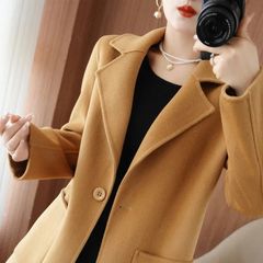 中长款纯色长袖毛呢外套女春季2025新款小个子修身气质高档百搭