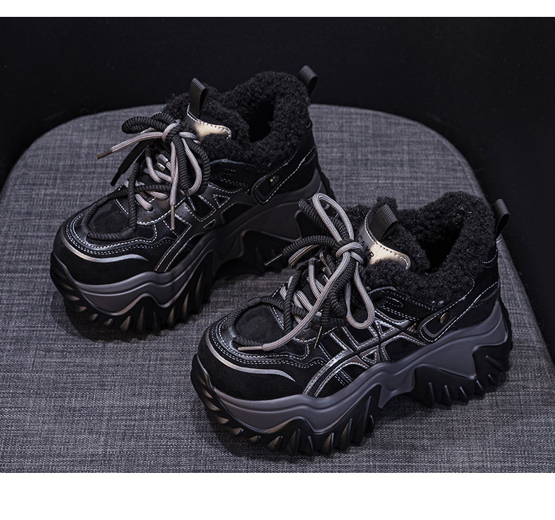 Giày sneaker nữ đế dày tăng chiều cao phong cách Hàn Quốc mùa thu đông 2026 — 5006-1 lót lông nâu, 5006-1 lót lông đen, 5006 một lớp màu kem, 5006 một lớp nâu chi tiết 30