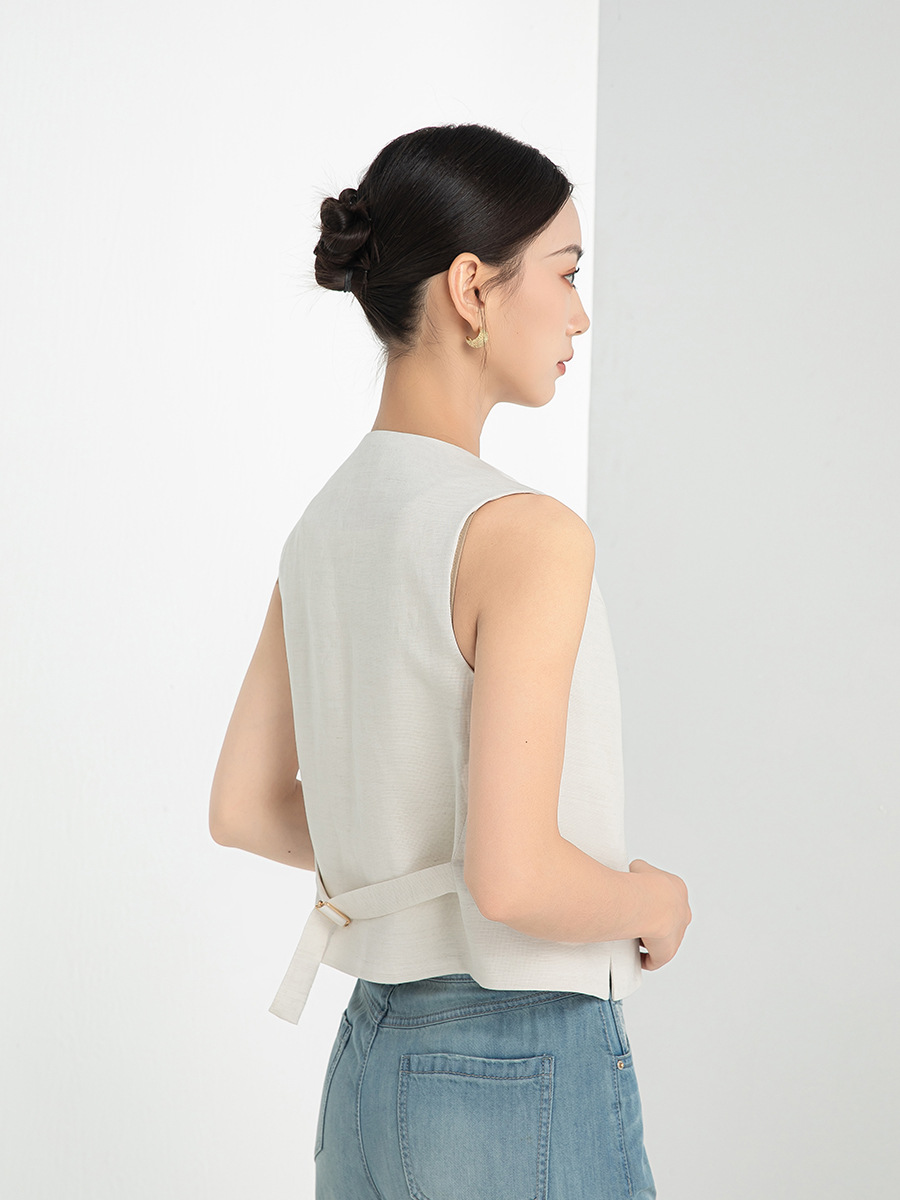Áo vest gile ngắn vải lanh phong cách tiền cũ Xinge, kiểu mỏng mặc đơn mùa hè — Màu gai