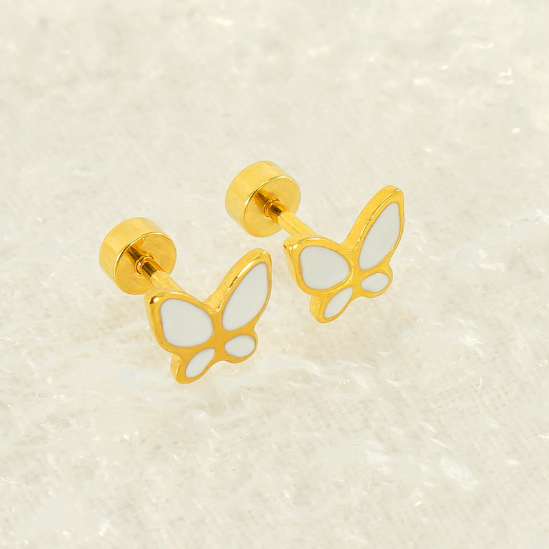Moda europea y americana mariposa oreja hueso Stud mujeres transfronteriza lindo dulce COLOR DE ACERO INOXIDABLE esmalte pendientes de la oreja
