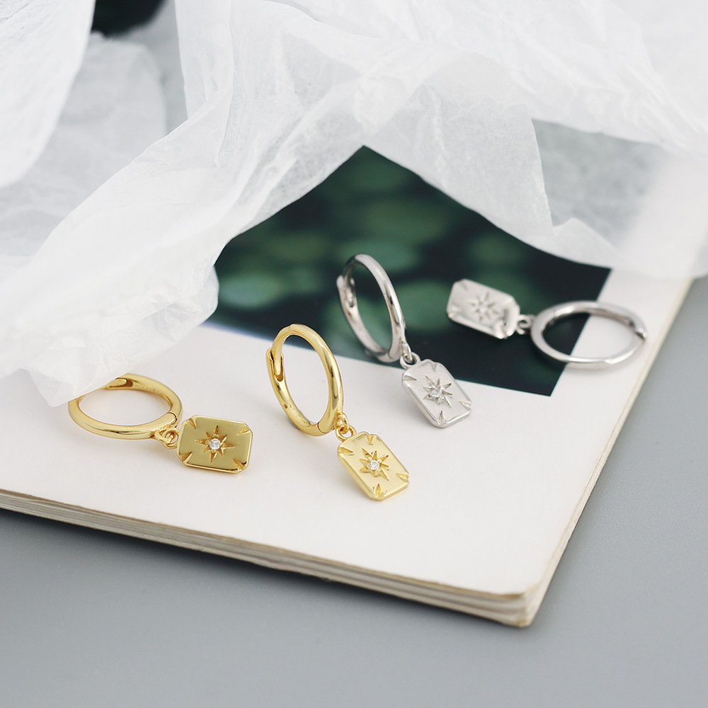 Fashion Geometric Silver Earrings Eight awn star Plating Gem 925 Silver Earrings