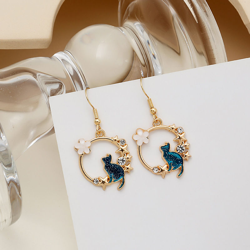 Cartoon, Star, Cat, Flower Pattern Women'S Gender 1 Pair Sweet Cartoon Star Cat Alloy Women'S Earrings