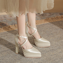 金罡M11502尖头粗跟中空双层防水台超高跟单鞋女2024婚鞋新娘鞋