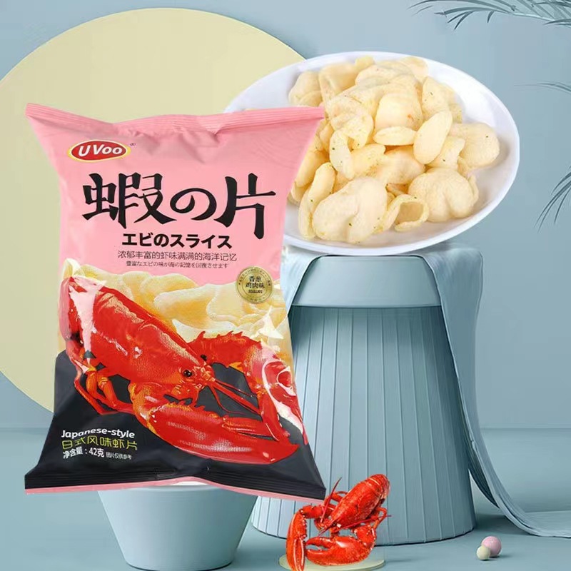 UVOO蝦の片日式風味蝦片香蔥雞肉味42克網紅追劇點心休閒零食蝦片