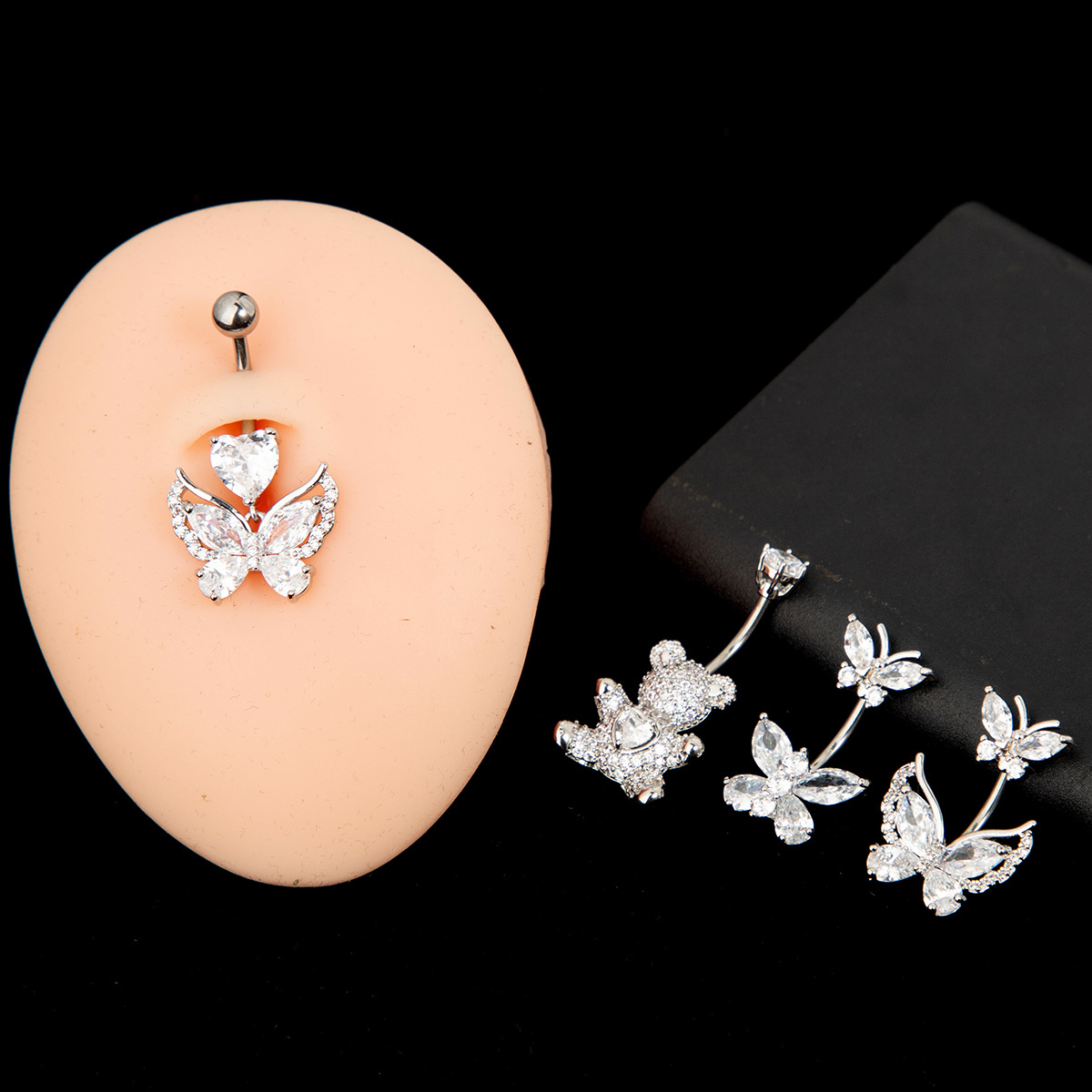Anneaux de nombril tendance, style européen, mignons et doux, motif ours, collection papillon, simples et polyvalents, sans piercing, faciles à porter_voghion.com
