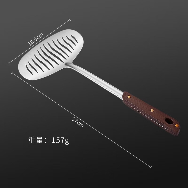 木の柄のステンレスの魚のシャベルのフライパンのステーキのフライパンの家庭用多機能の台所のパンケーキのツールは魚をひっくり返して揚げます。|undefined