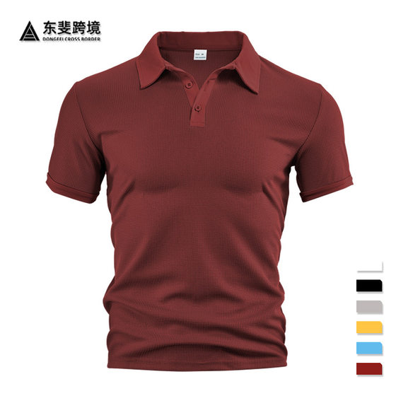 European and American Ins Cross-Border 2025 Summer Amazon Polo Shirt Button Waffle Men's T-Shirt Sports Polo Shirt