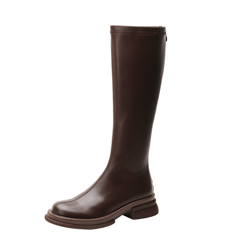 Damen Overknee-stiefel Mit Rundkappe Schlanke Passform British Style_voghion.com