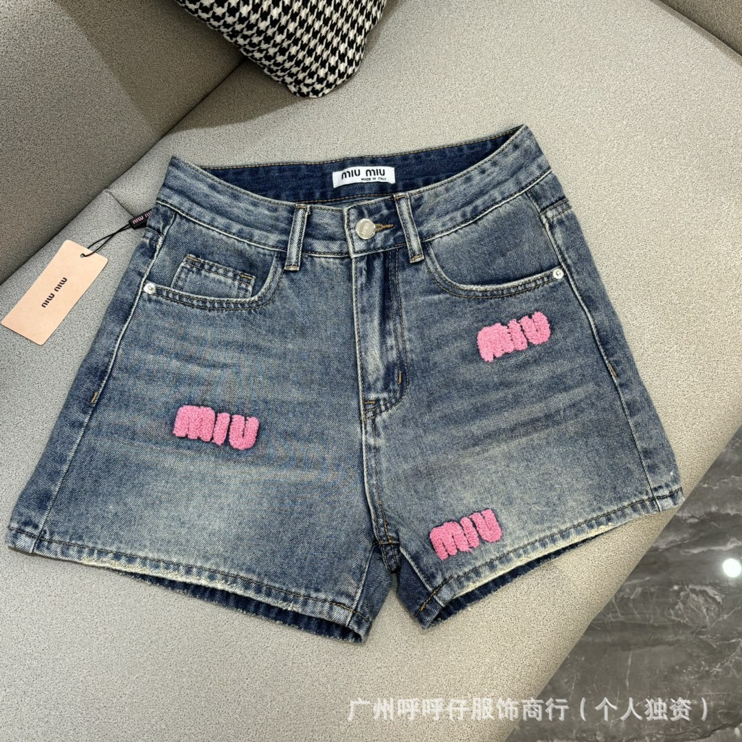 mm25夏季新款韩系字母logo毛巾绣牛仔短裤