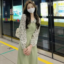 秋季新款碎花连衣裙假两件温柔长裙法式设计感小众拼接百搭仙女裙