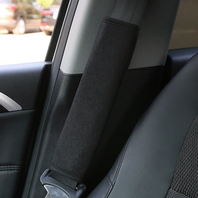 Car seat belt shoulder pad lengthened soft and comfortable processable plush protective cover car supplies factory direct sales batch (Seat belt shoulder pad) - black-ice-silk-pair