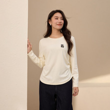 【腰侧褶皱设计T恤】纤莉秀大码女装简约时尚长袖上衣胖mm秋新款