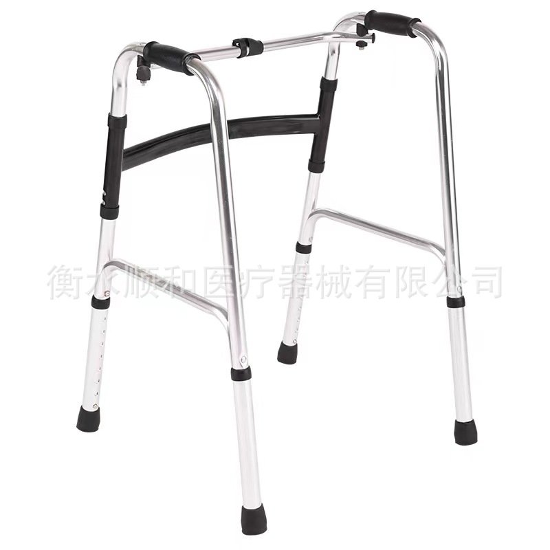 Asistente de caminar para ancianos empujable, anti-deslizante, altura ajustable y conveniente plegable con correa de rueda, aleación de aluminio