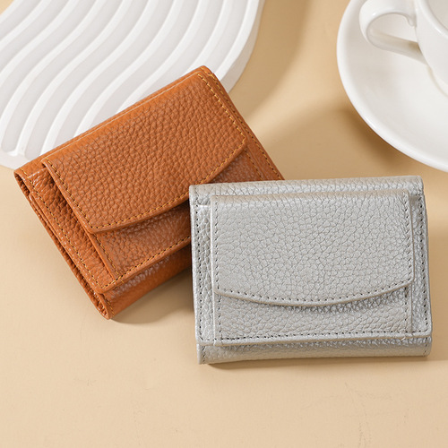 Foreign trade cowhide small wallet short women's leather wallet purse coin coin bag new Japanese style cloth