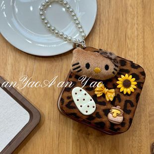 New Spice Girls Y2K Leopard Kitty Jewelry Ring Necklace Earrings Storage Box Travel Ins Anti-Oxidation
