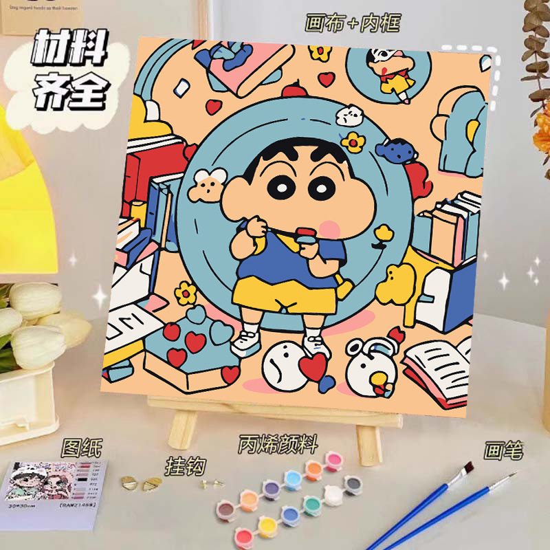 Pintura al óleo digital de bricolaje, dibujos animados para niños, pinturas para colorear hechas a mano, lindos puestos de animación curativos, comercio exterior transfronterizo