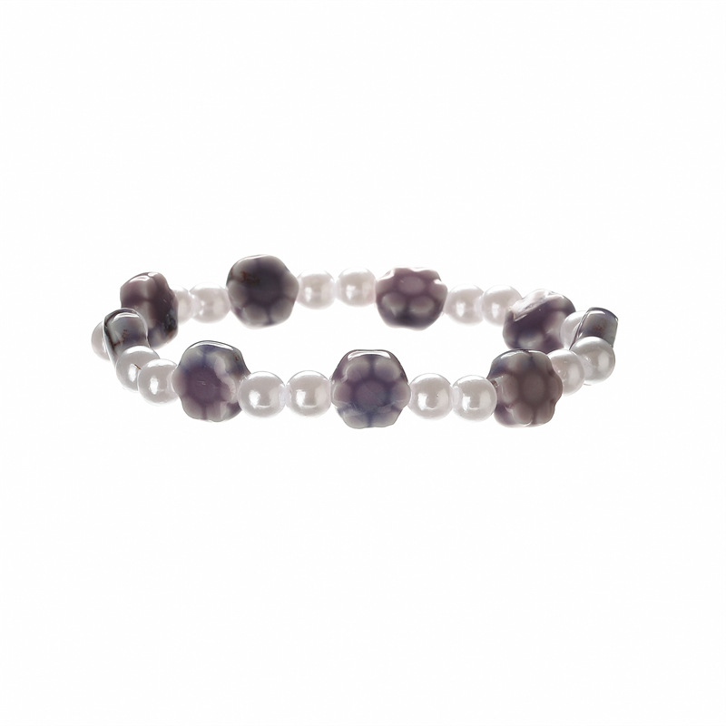 TEMU transfronterizo europeo y americano nuevo estilo imitación perlas pulsera cerámica flor simple yo cuentas pulsera joyería spot al por mayor