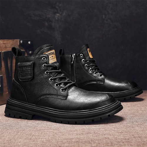 Winter British style thin velvet high-top leather boots new men's casual fashion Martin boots retro versatile workwear men's shoes