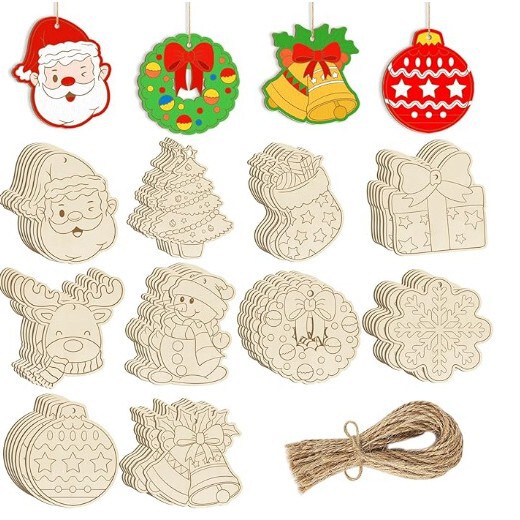 跨境空白木片圣诞节儿童DIY绘画未完成木质雪人雪花派对装饰品|undefined