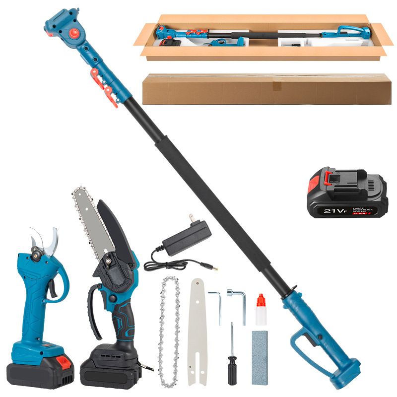 Varilla telescópica eléctrica de alta rama transfronteriza, motosierra de gran altitud, poda de ramas recargables, poda de postes de extensión de árboles frutales