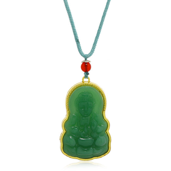 Imitation gold inlaid jade Guanyin Buddha pendant men's and women's emerald sweater chain will sell gifts stall live supply wholesale